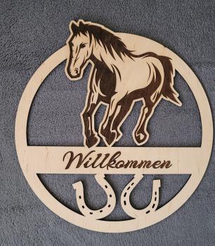 Boxenschild 'Laufendes Pferd & Hufeisen'