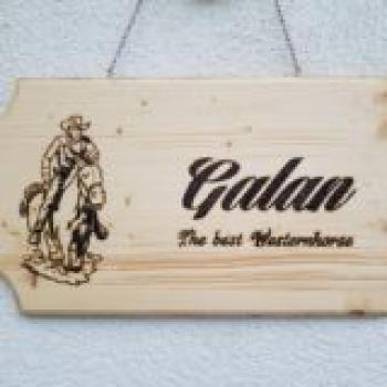 Boxenschilder mit Namen und Grafik