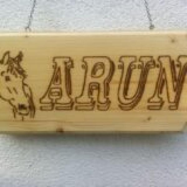 Boxenschilder mit Namen und Grafik