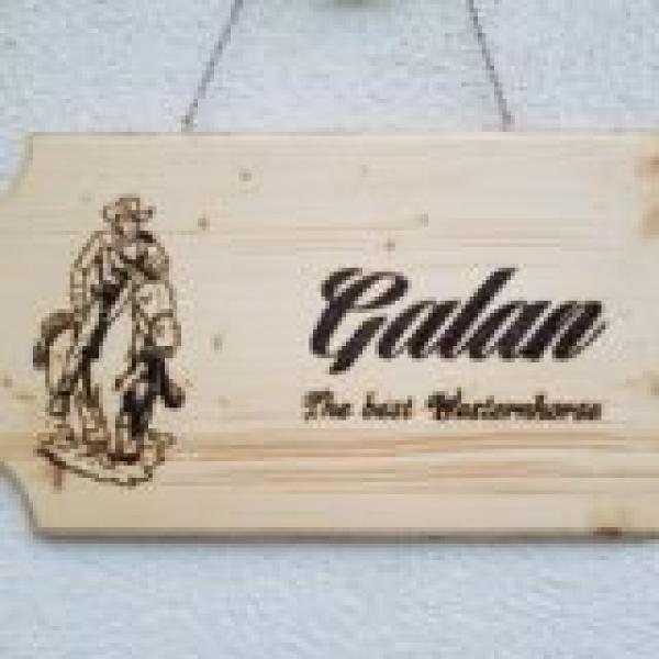 Boxenschilder mit Namen und Grafik