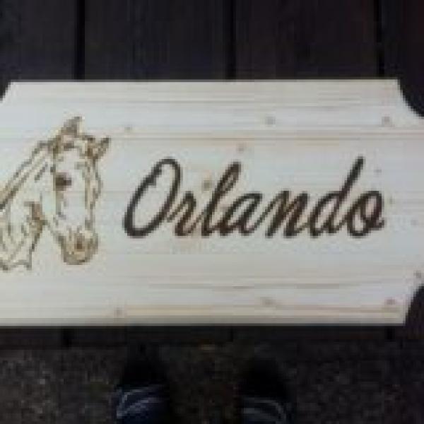 Boxenschilder mit Namen und Grafik